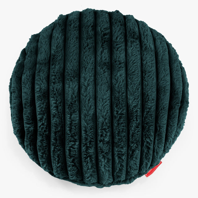 Housse de Coussin Rond 50cm - Velours Côtelé Ultra Pelucheux Bleu Canard 01