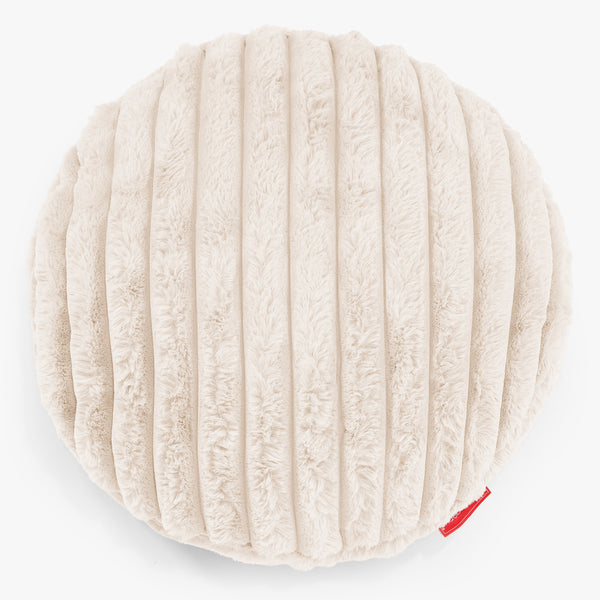 Housse de Coussin Rond 50cm - Velours Côtelé Ultra Pelucheux Crème 01