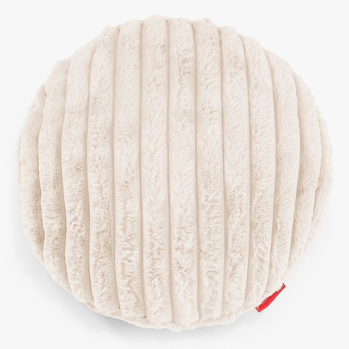 Housse de Coussin Rond 50cm - Velours Côtelé Ultra Pelucheux Crème 01