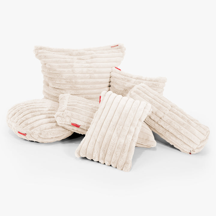 Housse de Coussin Rond 50cm - Velours Côtelé Ultra Pelucheux Crème 02