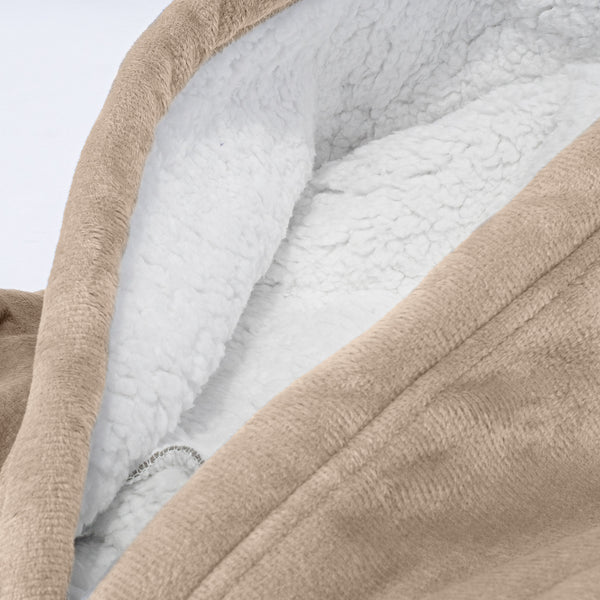 Couverture à Capuche pour Homme et Femme - Molleton Crème / Vison Fabric Close-up Image
