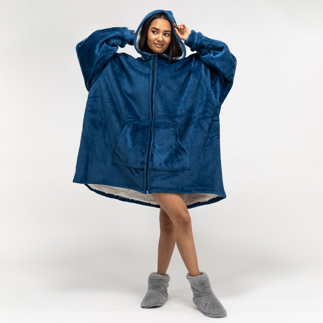 Couverture à Capuche zippé pour Homme et Femme - Molleton Bleu Foncé 01