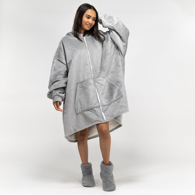 Couverture à Capuche zippé pour Homme et Femme - Molleton Gris 01