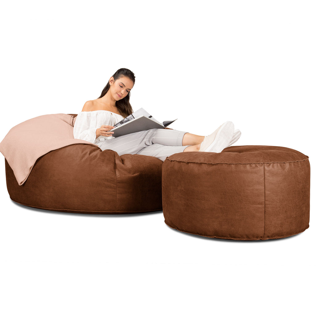 Canapé Pouf Géant Grande Mammouth - Cuir Vintage Camel 02