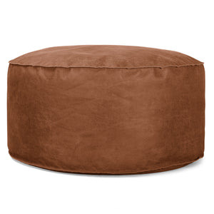 Pouf Design Rond - Cuir Vintage Camel