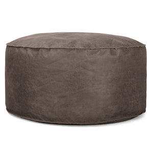Pouf Design Rond - Cuir Vintage Gris Ardoise