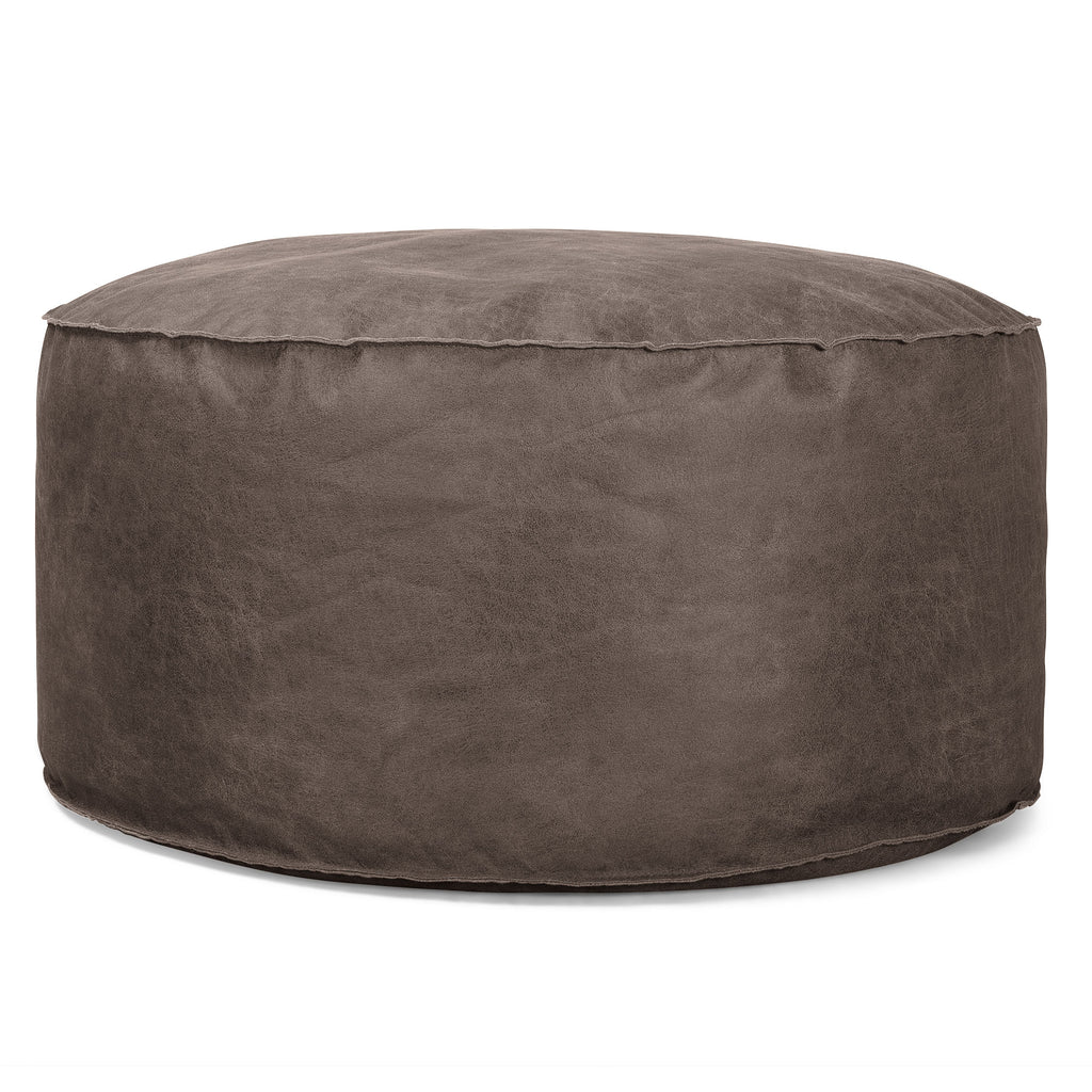 Pouf Design Rond - Cuir Vintage Gris Ardoise 01