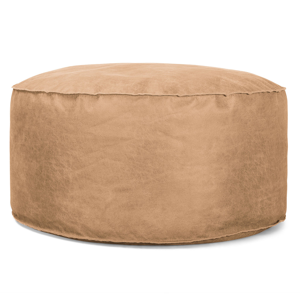 Pouf Design Rond - Cuir Vintage Marron Clair 01