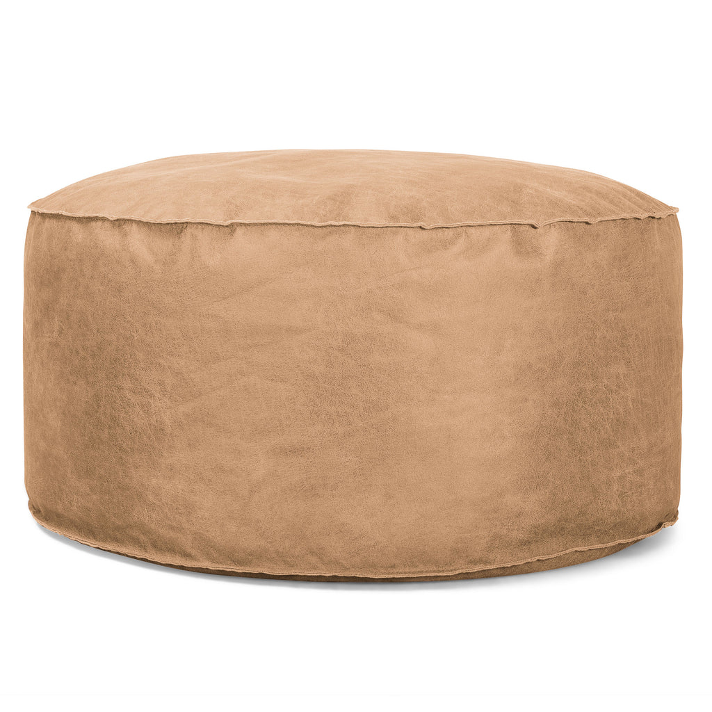 Pouf Design Rond - Cuir Vintage Marron Clair 01