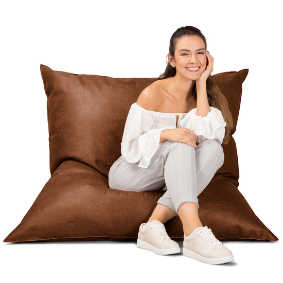 Pouf Géant XXL - Cuir Vintage Camel 01