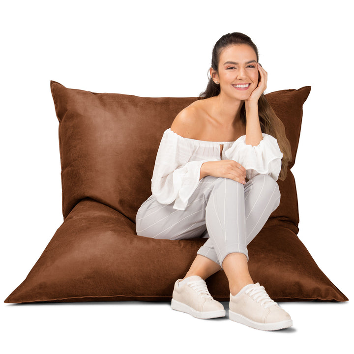 Pouf Géant XXL - Cuir Vintage Camel 01