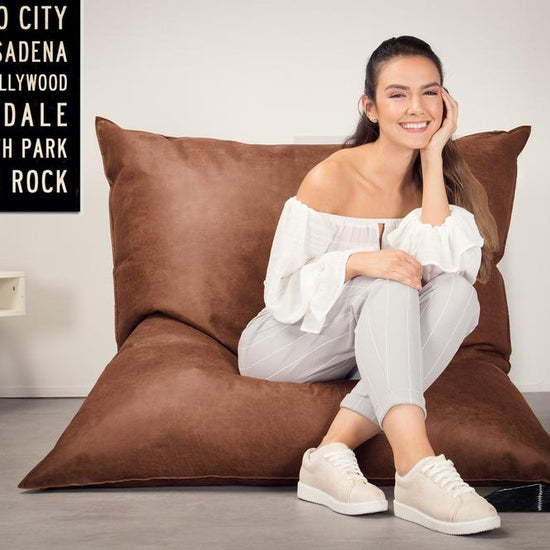 Pouf Géant XXL - Cuir Vintage Camel 05