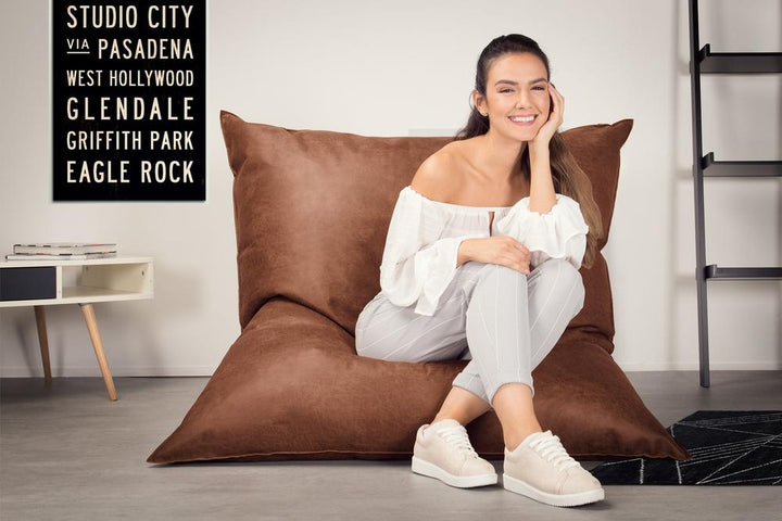 Pouf Géant XXL - Cuir Vintage Camel 05