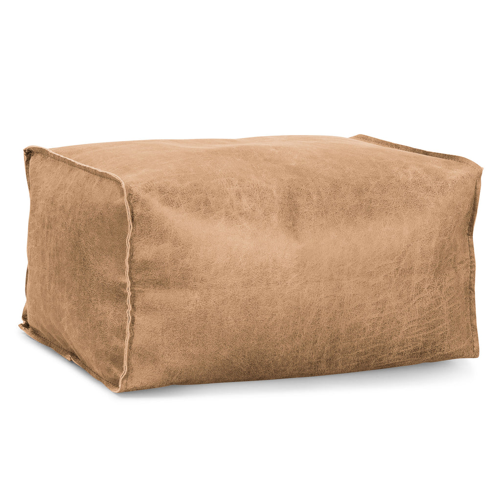 Pouf Repose Pied - Cuir Vintage Marron Clair 01