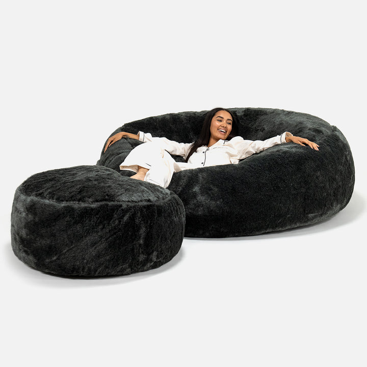 Canapé Pouf Géant Grande Mammouth - Fausse Fourrure Noir 02