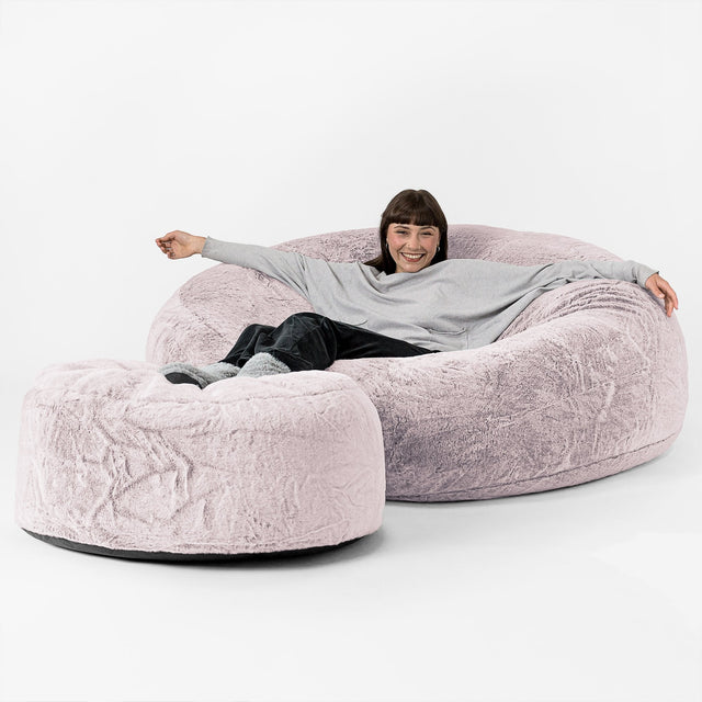 Canapé Pouf Géant Grande Mammouth - Fausse Fourrure Lapin Rose Pastel 02