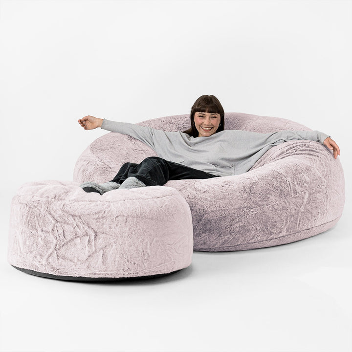 Canapé Pouf Géant Grande Mammouth - Fausse Fourrure Lapin Rose Pastel 02