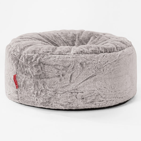 Pouf Design Rond - Fausse Fourrure Lapin Gris clair 01