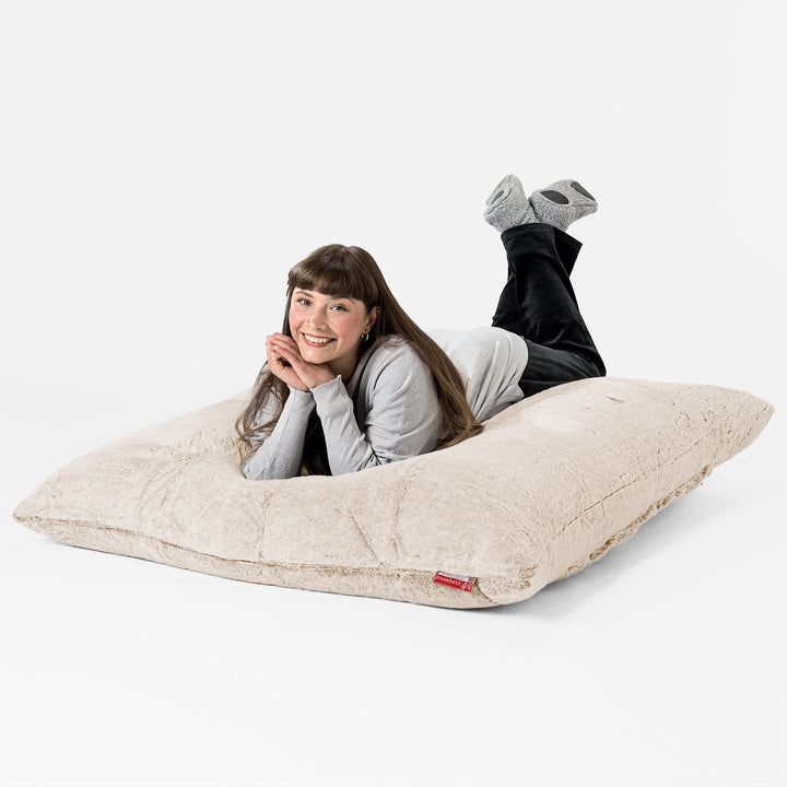 Pouf Géant XXL - Fausse Fourrure Lapin Blanc 03