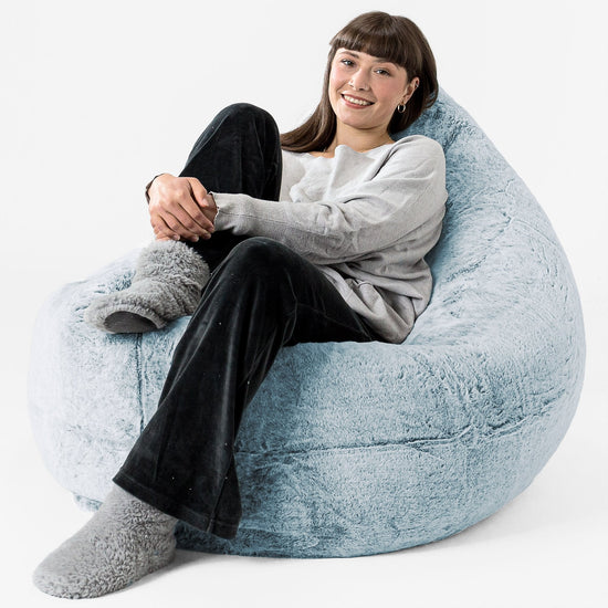 Pouf Géant XXL - Fausse Fourrure Lapin Bleu Pastel 02