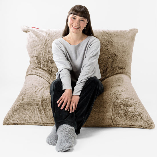 Pouf Géant XXL - Fausse Fourrure Lapin Brun Doré 01