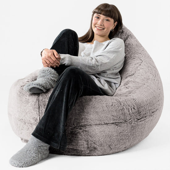 Pouf Géant XXL - Fausse Fourrure Lapin Gris clair 02