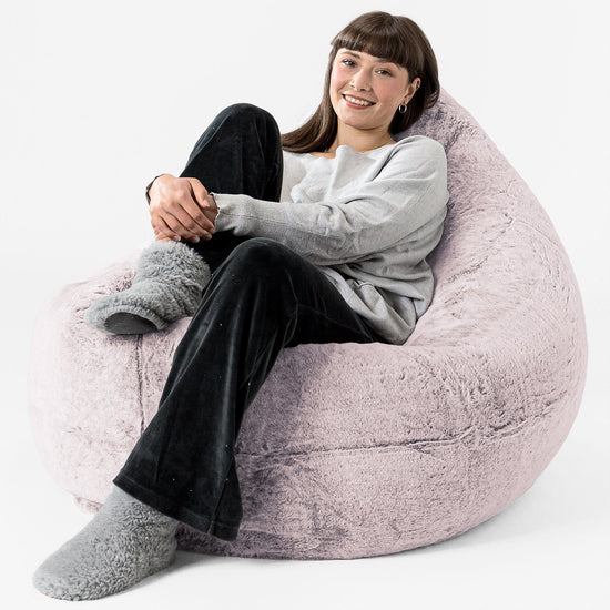 Pouf Géant XXL - Fausse Fourrure Lapin Rose Pastel 02