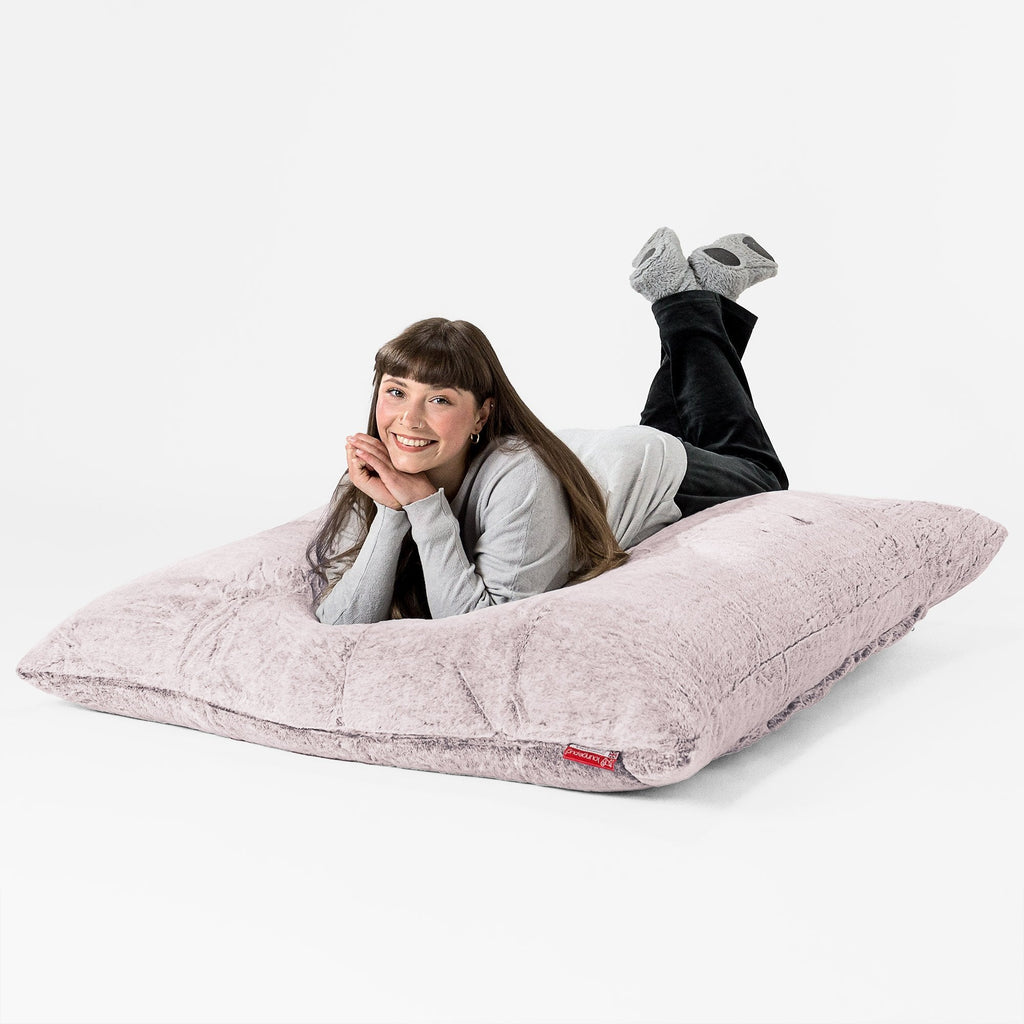 Pouf Géant XXL - Fausse Fourrure Lapin Rose Pastel 03
