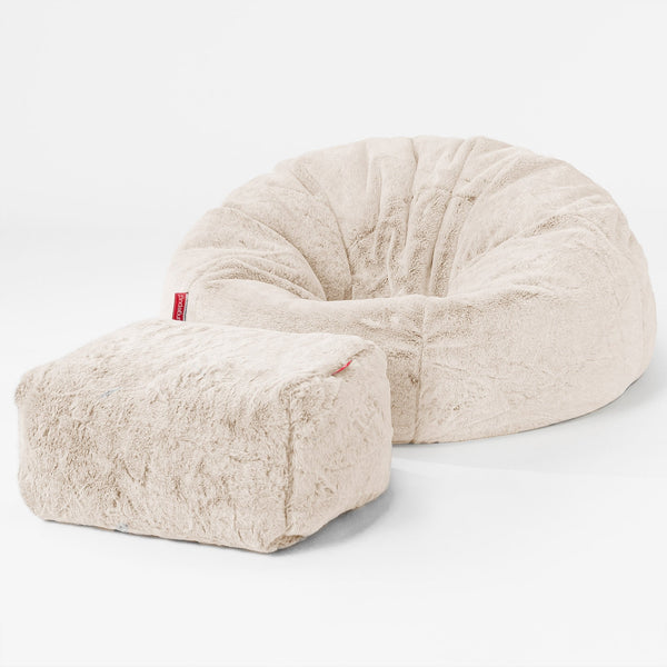 Pouf Poire Classique - Fausse Fourrure Lapin Blanc 01