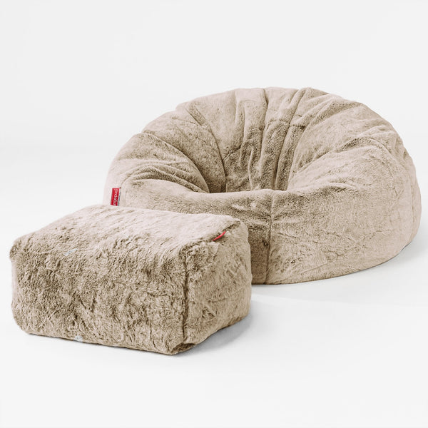 Pouf Poire Classique - Fausse Fourrure Lapin Brun Doré 01