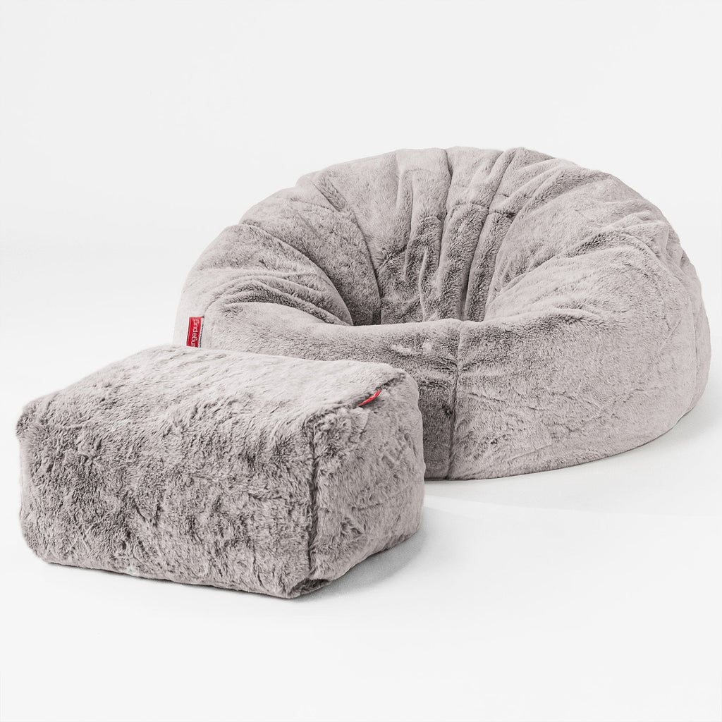 Pouf Poire Classique - Fausse Fourrure Lapin Gris clair 02