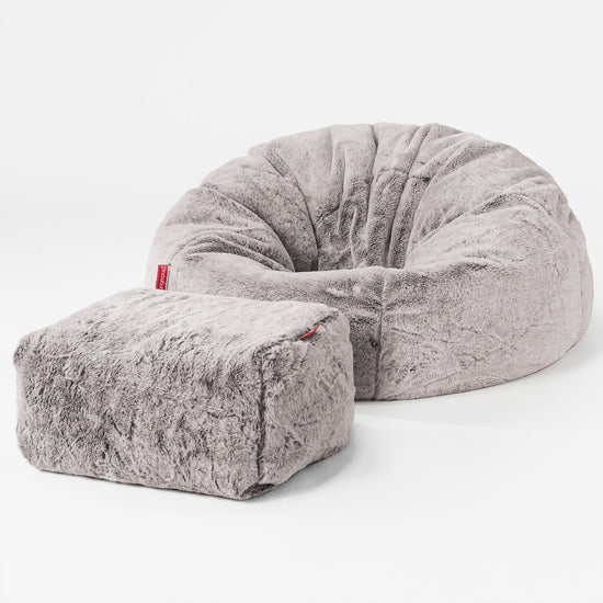 Pouf Poire Classique - Fausse Fourrure Lapin Gris clair 02