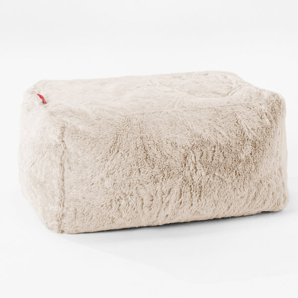 Pouf Repose Pied - Fausse Fourrure Lapin Blanc 01