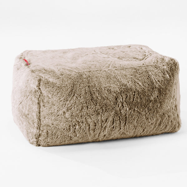 Pouf Repose Pied - Fausse Fourrure Lapin Brun Doré 01