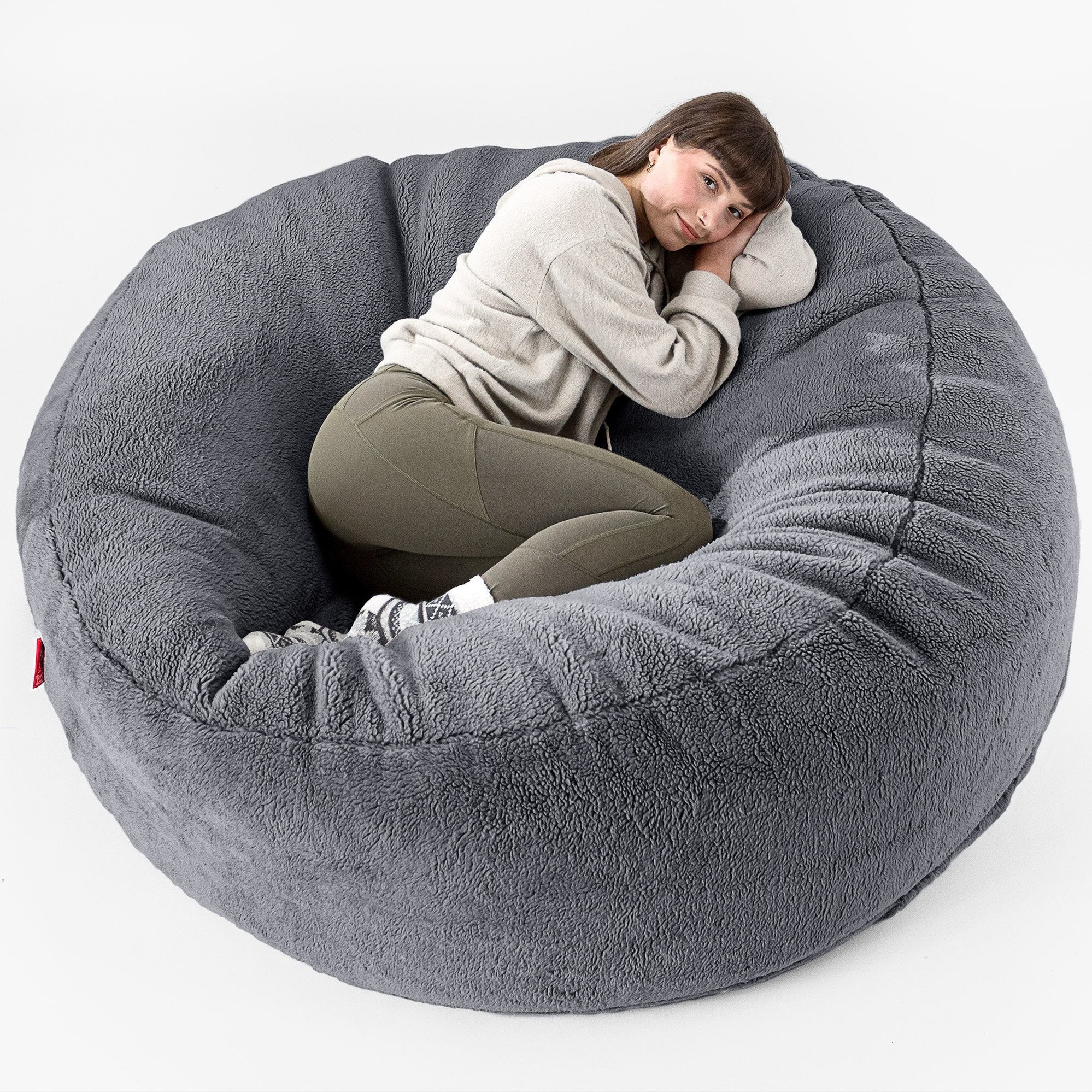 Canapé Pouf Géant Grande Mammouth - Fausse Fourrure Lapin Gris clair main image 1
