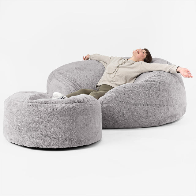 Canapé Pouf Géant Grande Mammouth - Fausse Fourrure Nounours Gris moyen 02