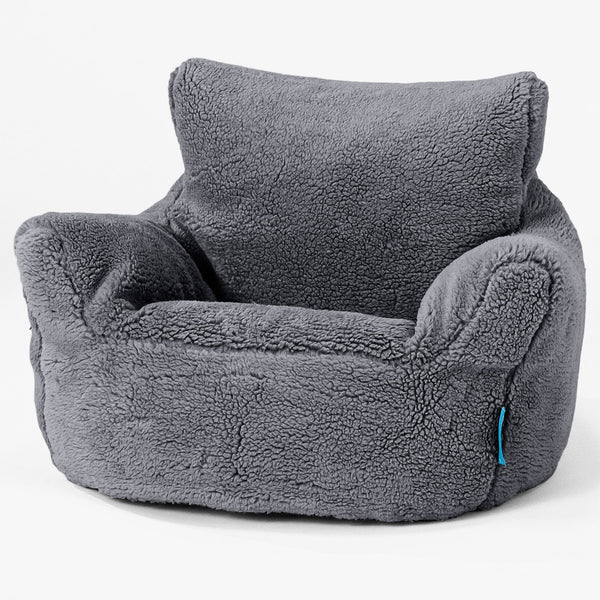 Fauteuil Pouf Bambin 1-3 ans - Fausse Fourrure Nounours Gris Foncé 01