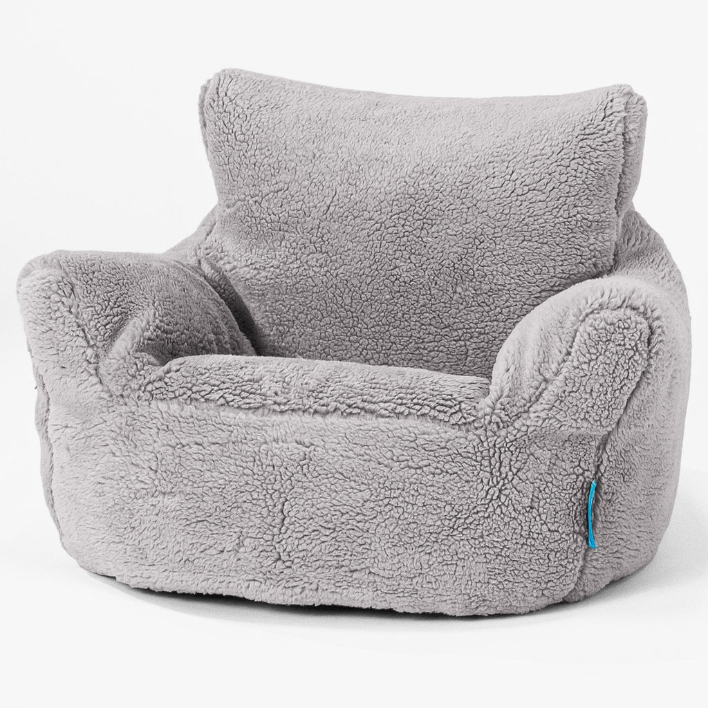 Fauteuil Pouf Bambin 1-3 ans - Fausse Fourrure Nounours Gris moyen 01
