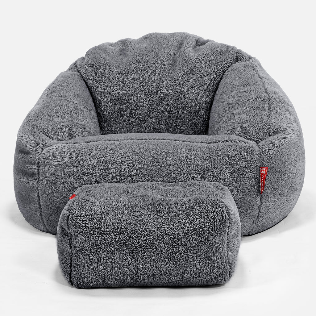 Pouf Chaise Bubble - Fausse Fourrure Nounours Gris Foncé 02