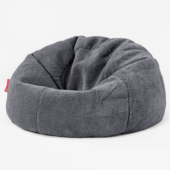 Pouf Poire Classique - Fausse Fourrure Nounours Gris Foncé 01