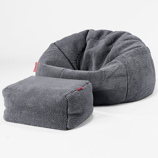 Pouf Poire Classique - Fausse Fourrure Nounours Gris Foncé 02