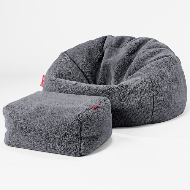 Pouf Poire Classique - Fausse Fourrure Nounours Gris Foncé 02