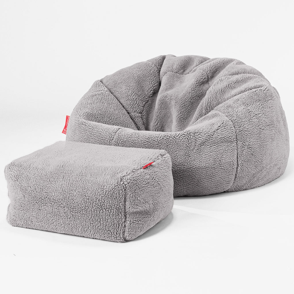 Pouf Poire Classique - Fausse Fourrure Nounours Gris moyen 02