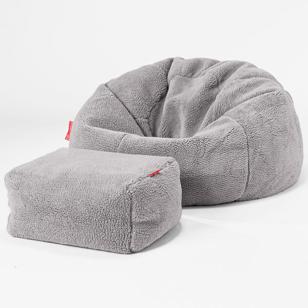 Pouf Poire Classique - Fausse Fourrure Nounours Gris moyen 01