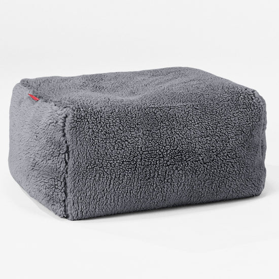 Pouf Repose Pied - Fausse Fourrure Nounours Gris Foncé 01