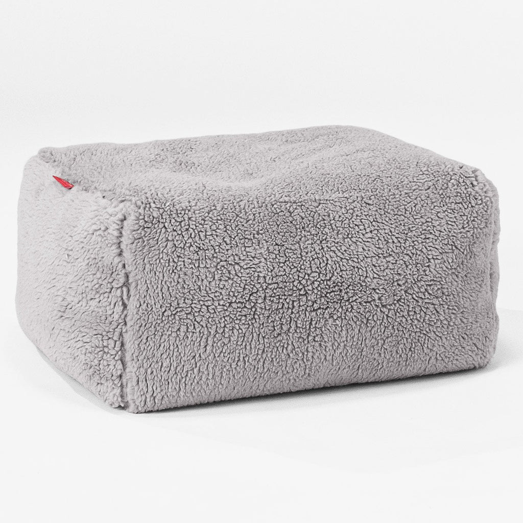 Pouf Repose Pied - Fausse Fourrure Nounours Gris moyen 01