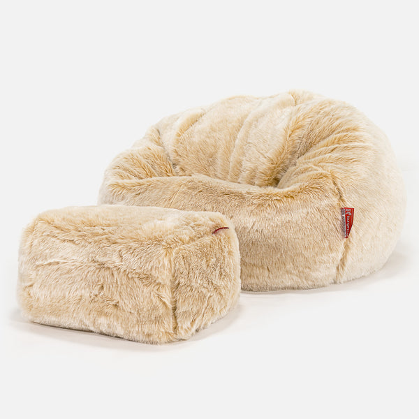 Pouf Poire Classique - Fausse Fourrure Blanc Fabric Close-up Image