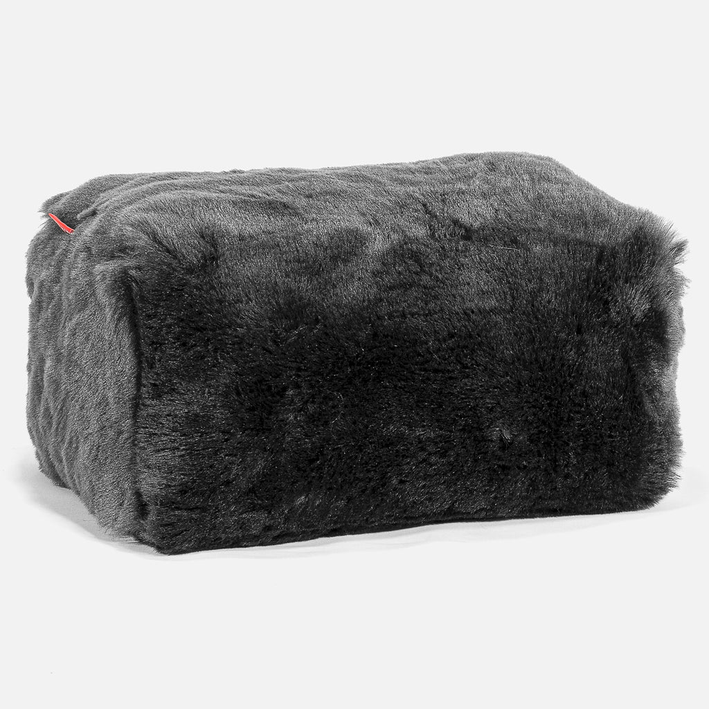 Pouf Repose Pied - Fausse Fourrure Noir 01