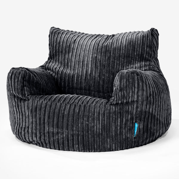 Fauteuil Pouf Enfant 3-8 ans - Côtelé Noir 01