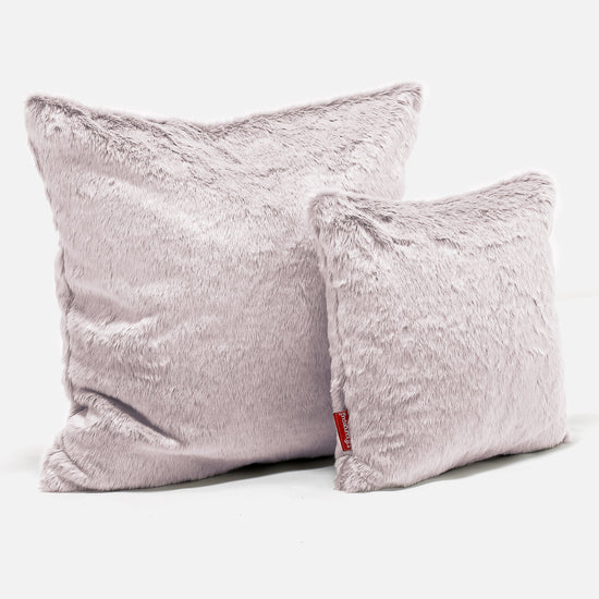 Grand Coussin 70 x 70cm - Fausse Fourrure Lapin Rose Pastel 02